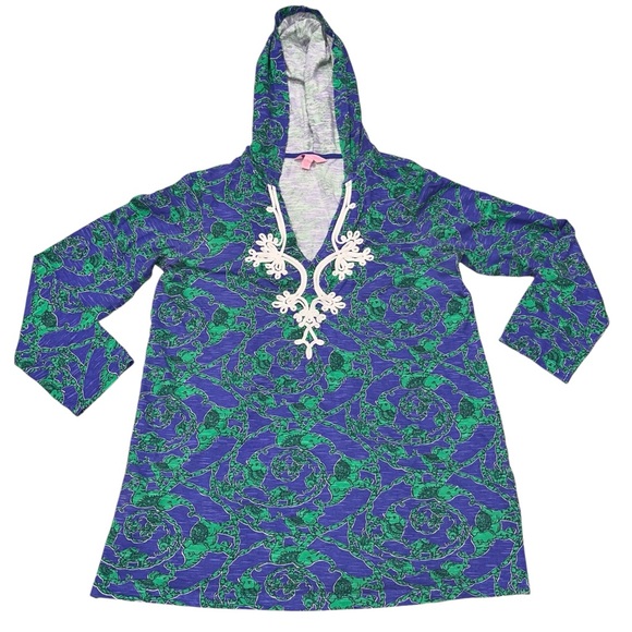 Lilly Pulitzer Noelle Hooded Elephant Print Long Sleeve Tunic Pullover Top Large - Picture 4 of 11